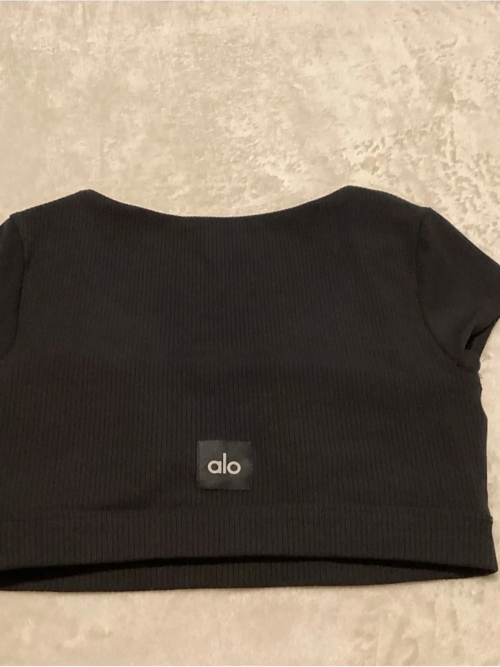 ALO Yoga Black Ribbed Scoop Neck Button-Front Crop Top